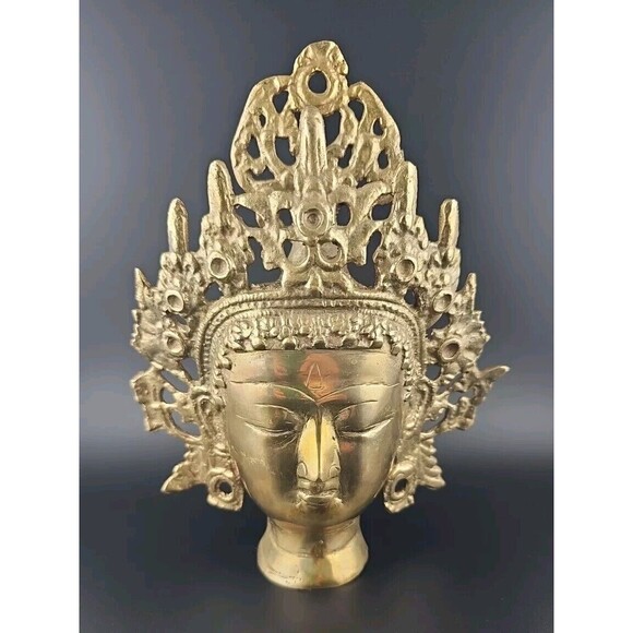 Tibetan Buddhist Tara Indian Brass Goddess Head - Picture 2 of 16